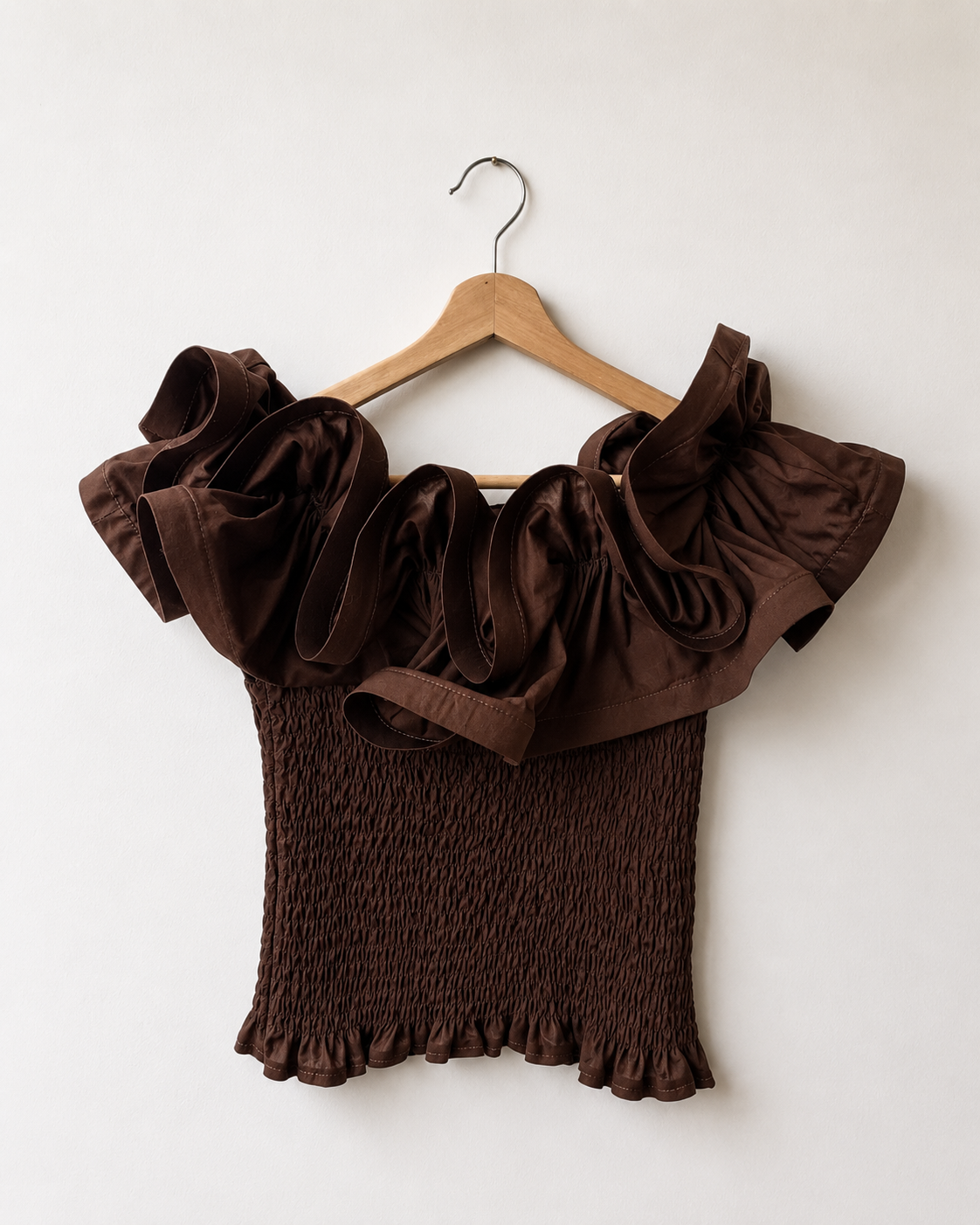 Top froufrous ondulés Marron