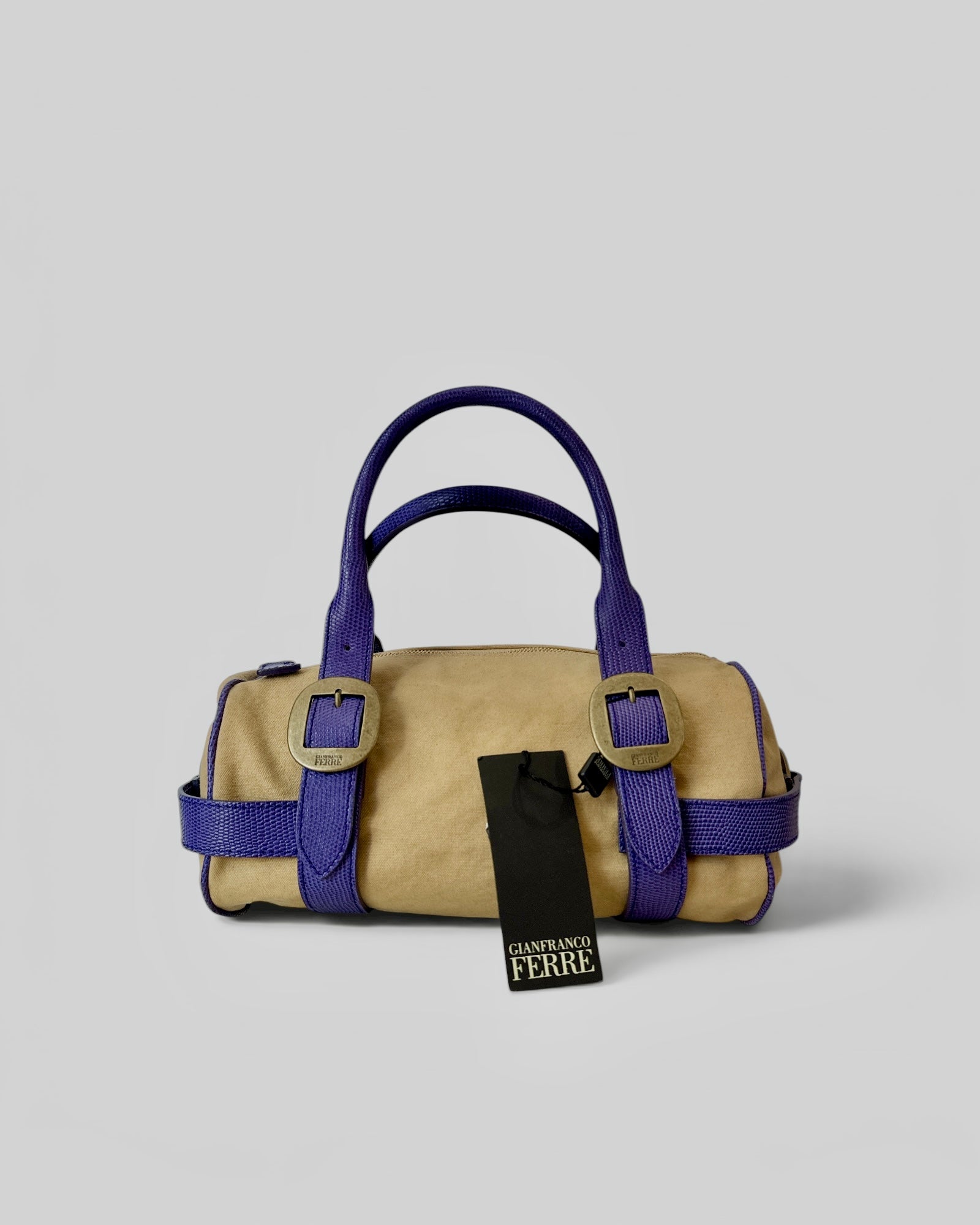 Sac à main toile et cuir Beige/mauve Gianfranco Ferre