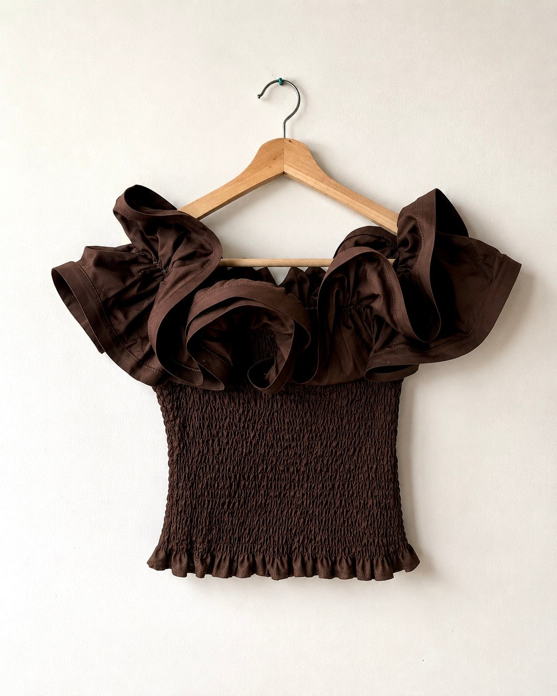 Top froufrous ondulés Marron